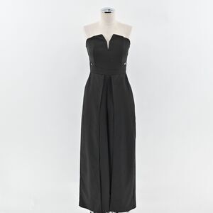 LULUS Jumpsuit Womens Sz S Black Dream It Strapless V Neck Cutout Split Wide Leg